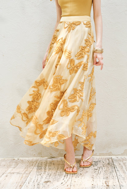 WANGXO | Flower Detailing on a Gorgeous Large A-Line Swing Skirt -SENA