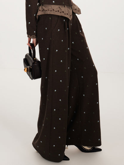 FAME Turn-Up Waist Vintage Check Trim Embroidered Pants - MACY.