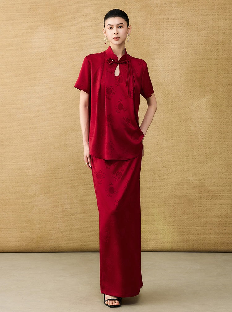 HECO Chinese acetate jacquard women's cool flesh covering elegant skirt - DATE.