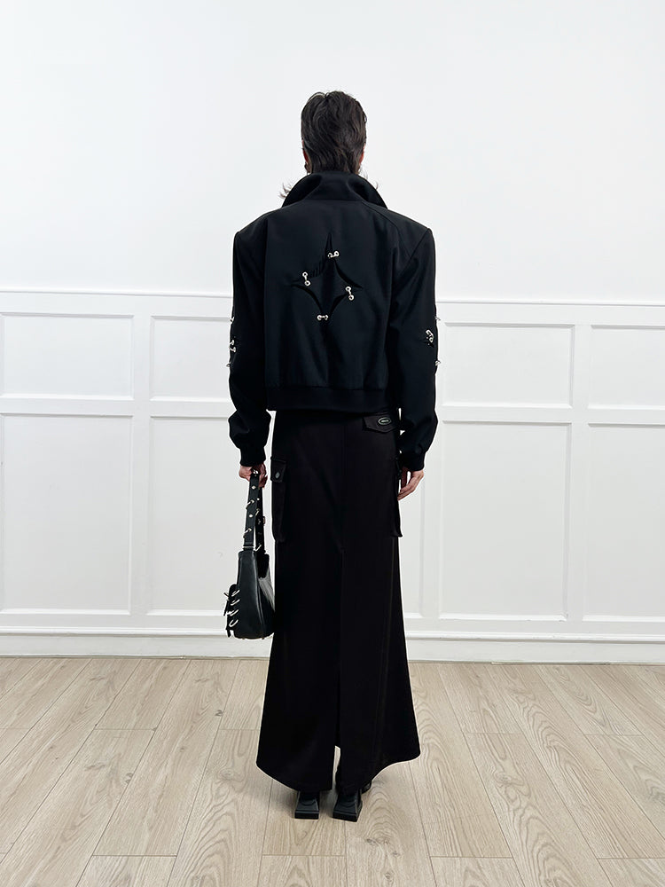 ANNAKIKI acetate wool four-pointed star metal ring jacket-YAXUAN