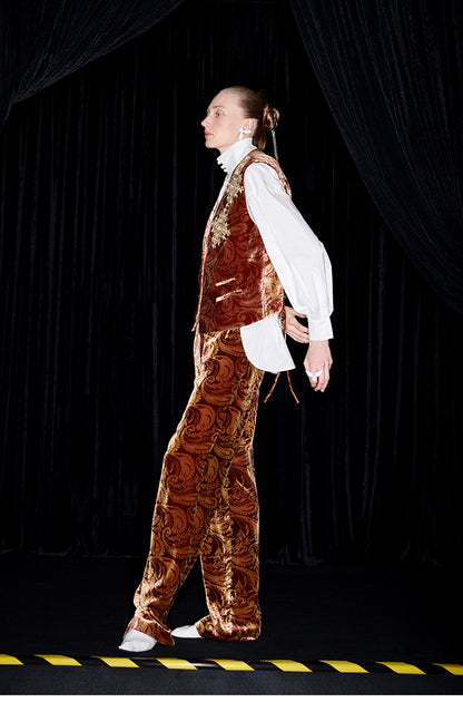 M essential Mackay designer Indian silk embroidery gilet vest pant suit - yaiu.