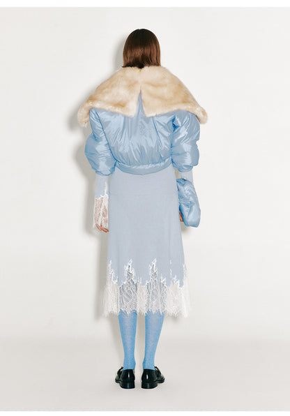 ATELIER MISS LU Fall/Winter elongated lace panelled cashmere wool skirt - JOY
