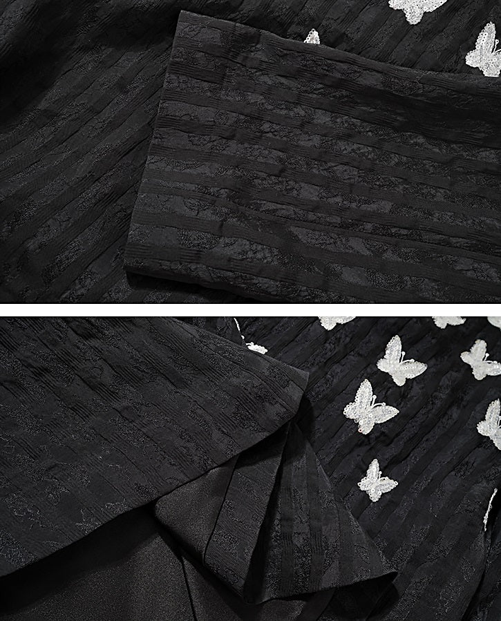 HECO butterfly beads embroidered round neck long sleeve top Women - CROWN.