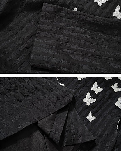 HECO butterfly beads embroidered round neck long sleeve top Women - CROWN.