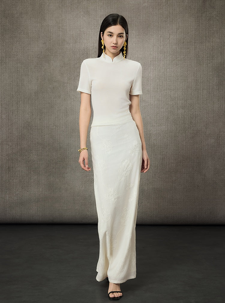 HECO Embossed Jacquard Acetate Long Straight Skirt - COUNCIL