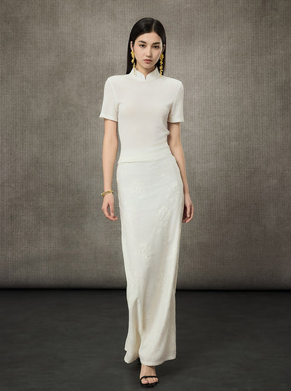 HECO Embossed Jacquard Acetate Long Straight Skirt - COUNCIL.