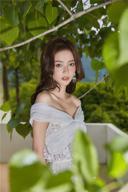 Spot Wardrobes by Chen Elegant White Embroidered applique  wedding Dress-Swiss