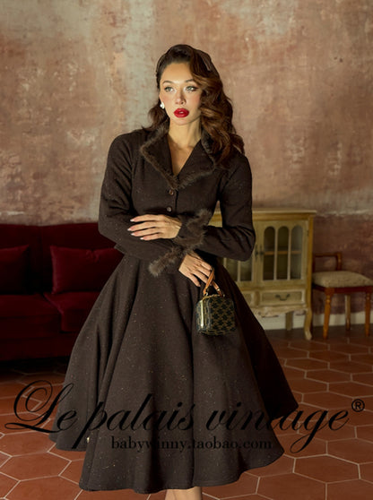 Le Palais Vintage Brown Mink Slim Jacket, Fishbone Skirt-LEE.