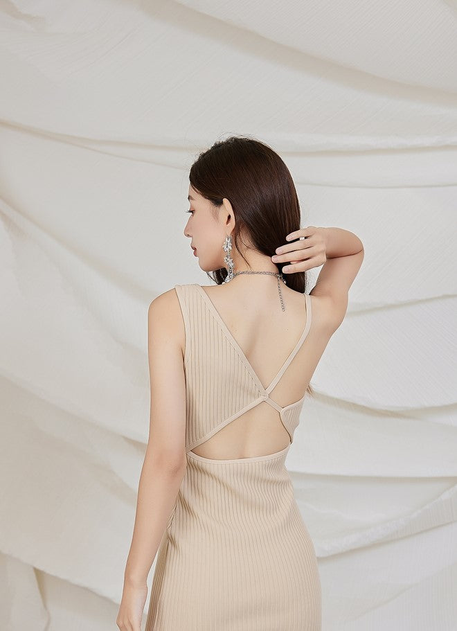DOLLY Luxury Sleeveless One Shoulder Backless Sexy Knitted Long Dress-ZELDA