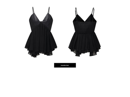 WANGXO | Chiffon Deep V Drawstring Draped Sling Top -MIRABELLE.