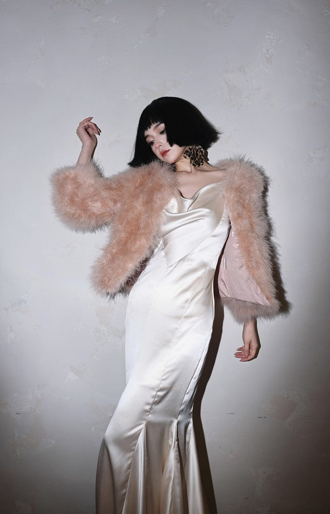 DOLLY Luxury White Stain Retro Sleeveless Long Fishtail Cocktail Dress-BETA