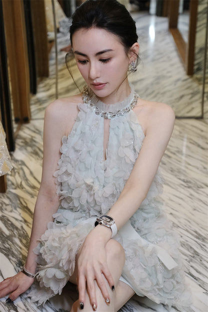 Wardrobes by Chen Luxury Pastel Green Ribbon Floral wedding guest bridal Dress-Onna