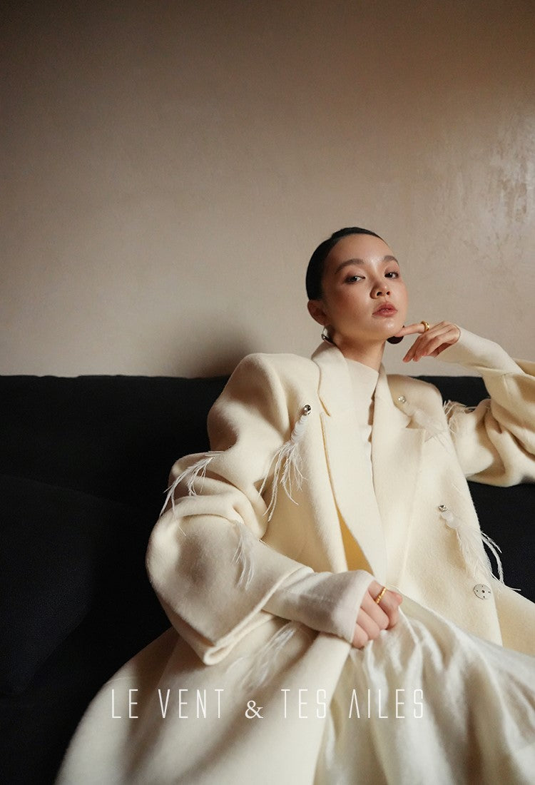 LE VENT&TES AILES luxury wool reversible ostrich feather blazer coat-MAVS.