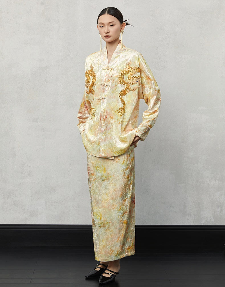 HECO 100% polyester retro heavy industry tie-dye velvet jacket women - saun.