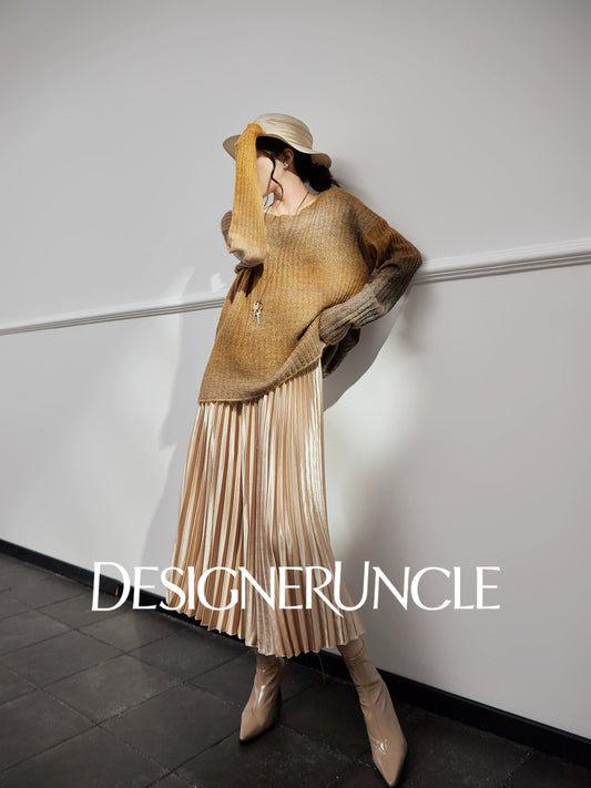 DGU "Tan Oak" khaki wool knitted new versatile slimming high-end design top - Noa.