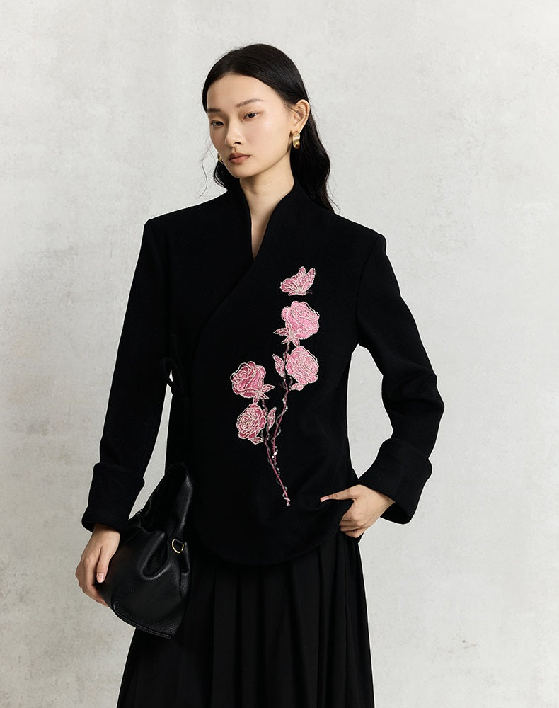 HECO Rose Tweed black apricot long sleeve lace up Jacket Women - less.