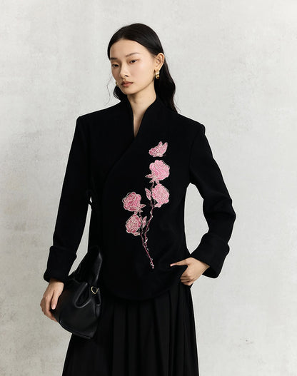 HECO Rose Tweed black apricot long sleeve lace up Jacket Women - less.