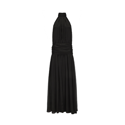 ATELIER MISS LU Flowy Multi-layered Halterneck Low-waisted Black Gown - BIANCA