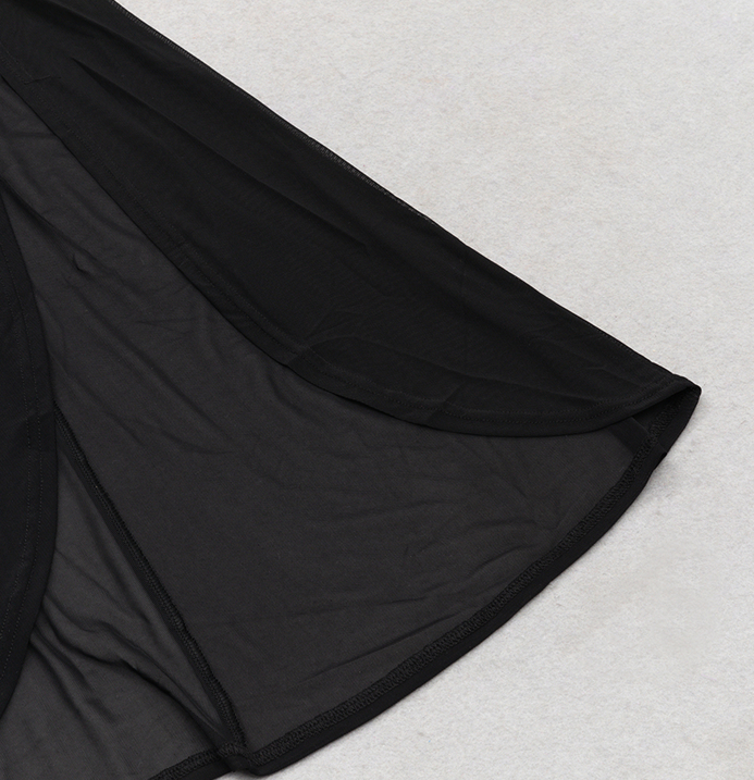 DOLLY Elegant Black Off Shoulder Short Sleeve Hollow Waist Mesh Long Dress-ALETTE