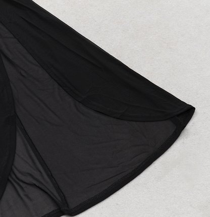 DOLLY Elegant Black Off Shoulder Short Sleeve Hollow Waist Mesh Long Dress-ALETTE