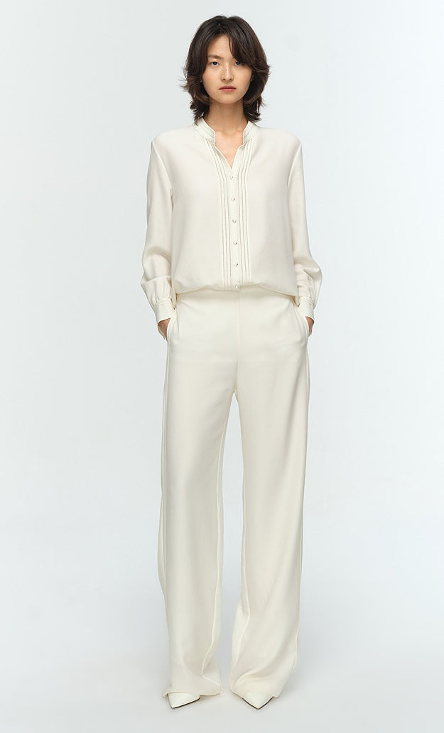 COMME MOI Lu Yan designer's new women's off-white silk texture straight-leg pants - AUTUMN.