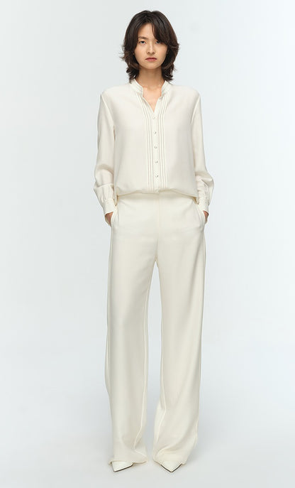 COMME MOI Lu Yan designer's new women's off-white silk texture straight-leg pants - AUTUMN.