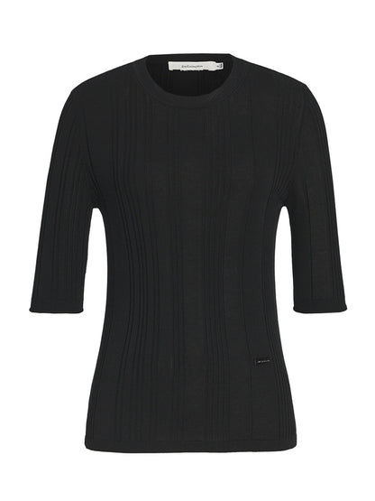 ZHUCHONGYUN black simple mid-sleeve slim knit top-IKARI.