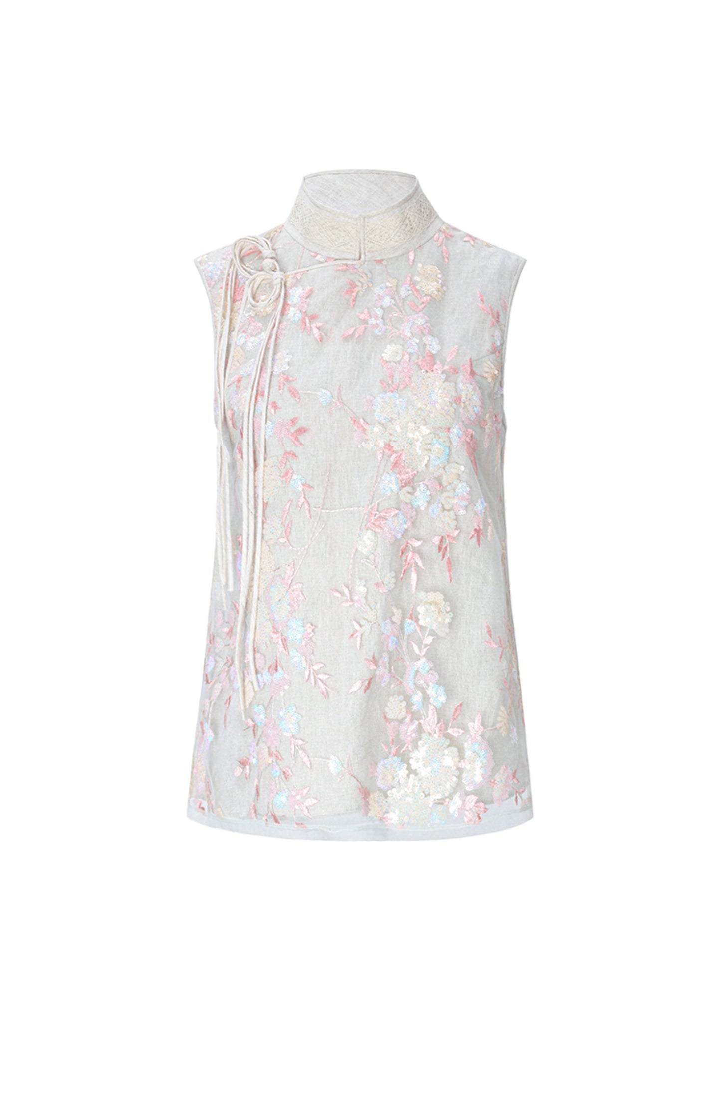 M essential Mackay designer beaded pavé embroidered linen vest - ELONIA.