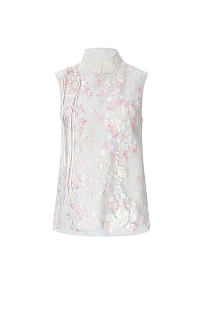 M essential Mackay designer beaded pavé embroidered linen vest - ELONIA.