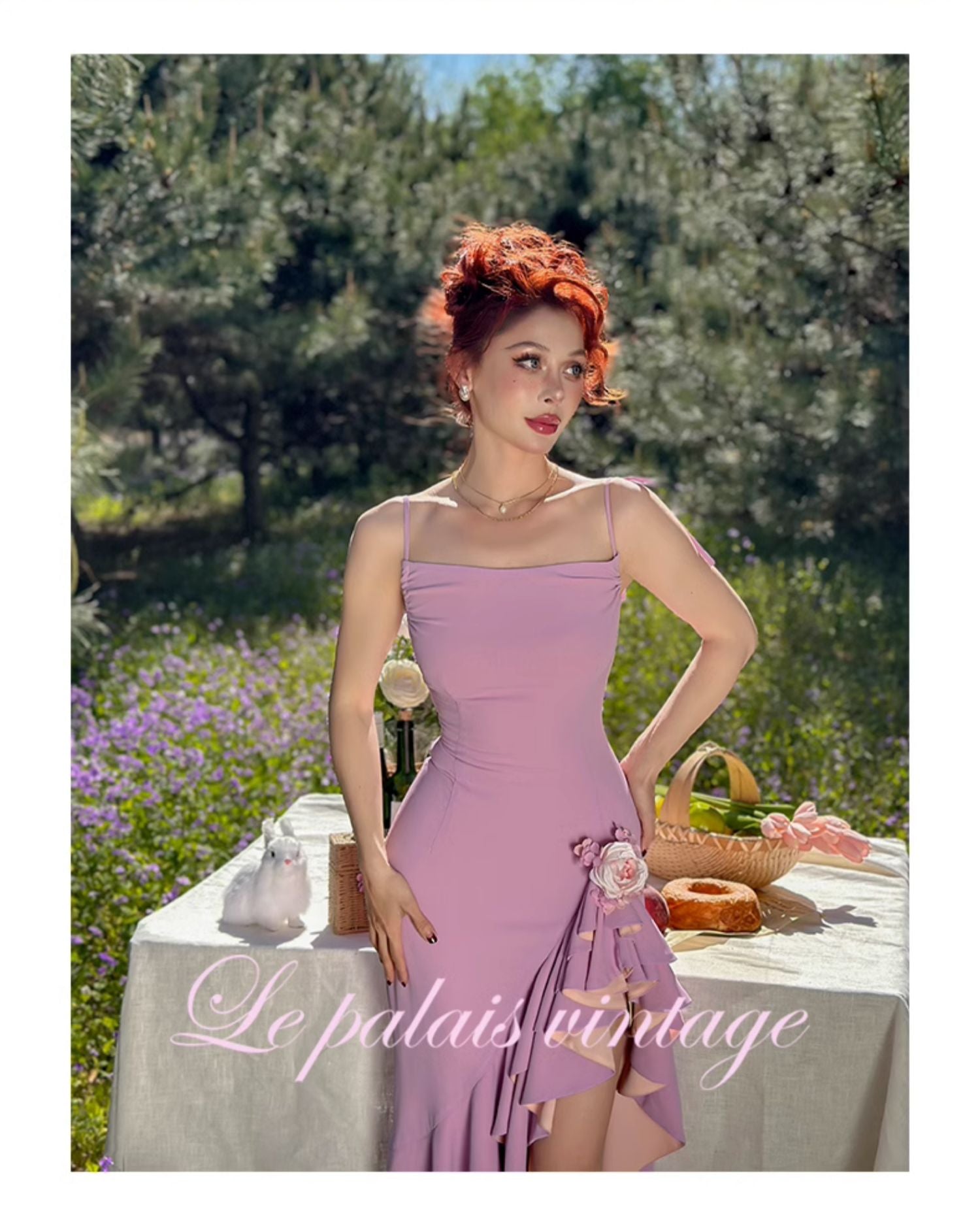 Le Palais Vintage French vintage asymmetrical wavy drape chiffon maxi dress - Marta