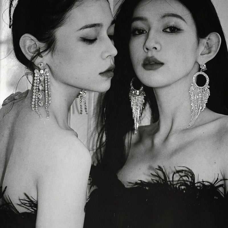 DOLLY High End Black Sleeveless Feather Tube Top Long Flared Pant Jumpsuit-PALMER