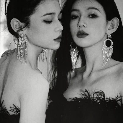 DOLLY High End Black Sleeveless Feather Tube Top Long Flared Pant Jumpsuit-PALMER