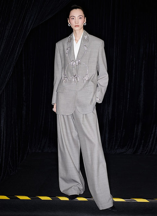 M essential Mackay designer skinny wool orchid crystal lamp tassel bead suit - TONY.