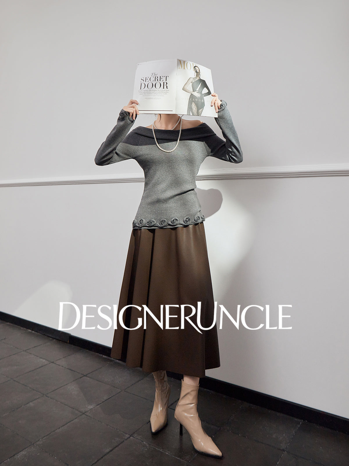 DGU|Gray Knitted Sweater Niche Long-Sleeved Top  - GLORY.
