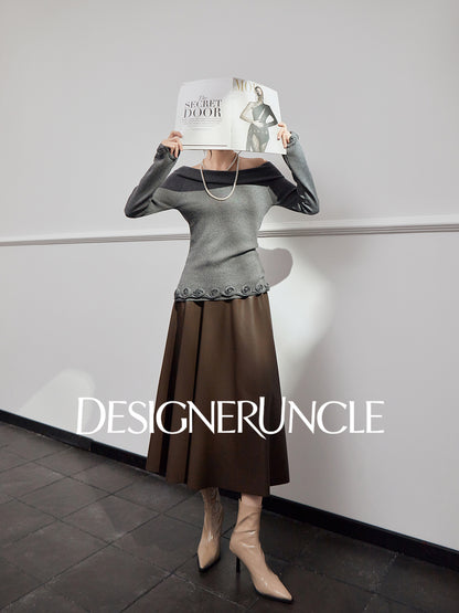 DGU|Gray Knitted Sweater Niche Long-Sleeved Top  - GLORY.