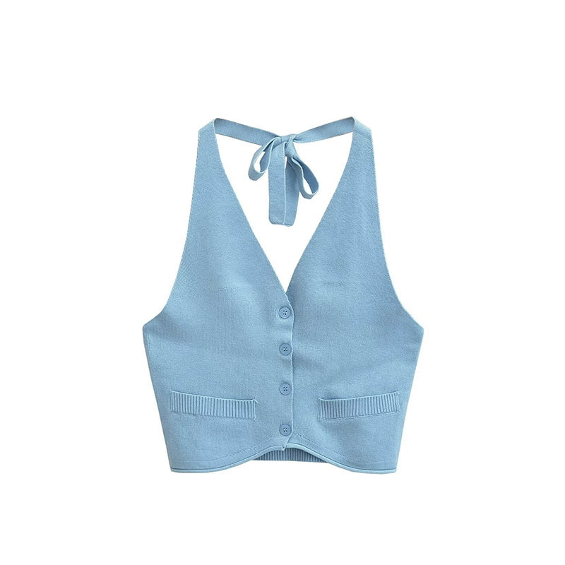 Le Palais Vintage Summer knitted vests halterneck suspenders- ROBBIE.