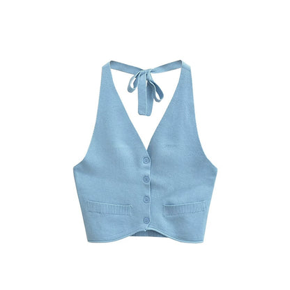 Le Palais Vintage Summer knitted vests halterneck suspenders- ROBBIE.