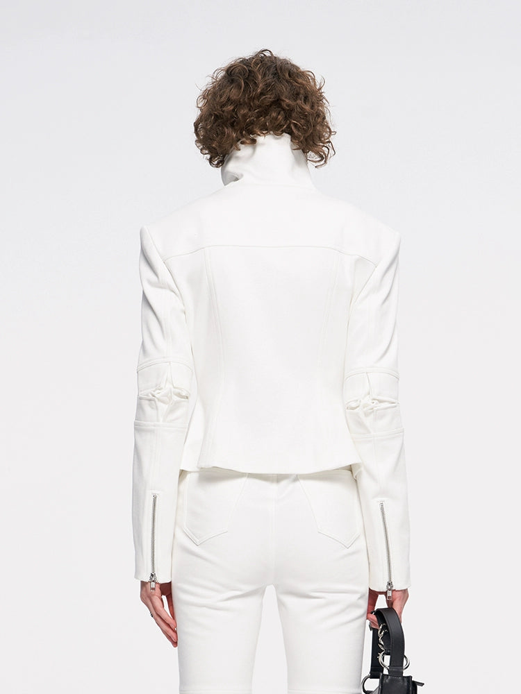 ANNAKIKI White four-pointed star function motorcycle short jacket-TROYARD