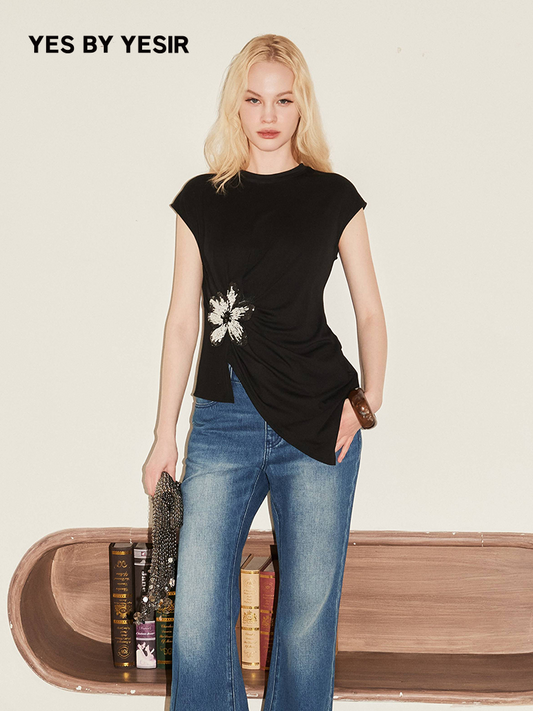 YES BY YESIR | Deconstructed Embroidered Asymmetric Top  -MAELINA.