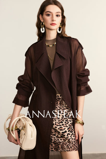 ANNASPEAK Machine  Midi Length Lightweight Loose Silhouette Long Trench Coat-MUA.