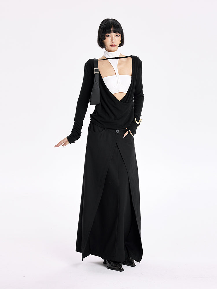 TINY IN Swing Neck Smock Irregular Knit Top - ROX
