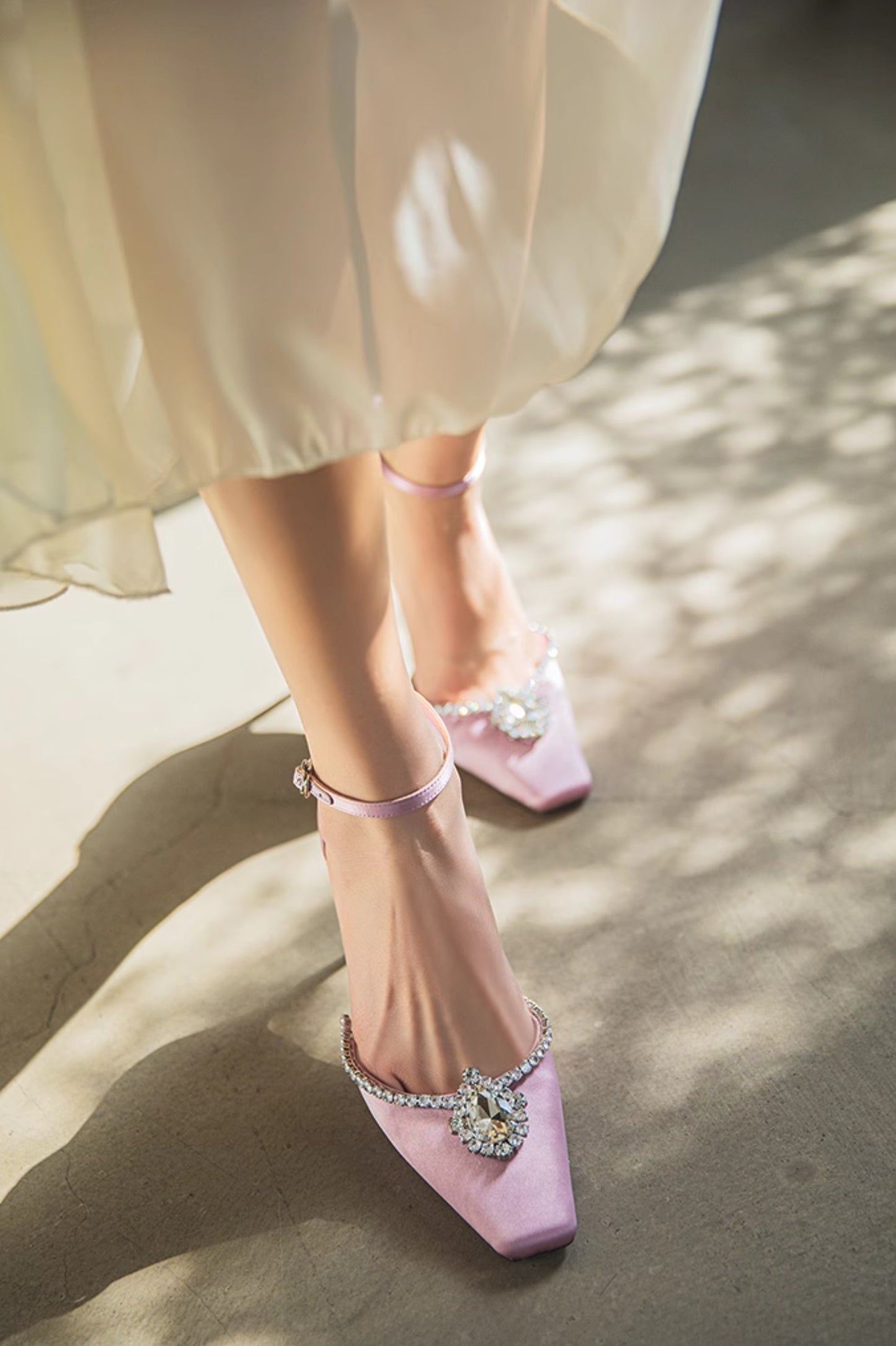 SHOESZOOO French Ankle Strap Stiletto Square Toe Crystal High Heels - MYSELF.