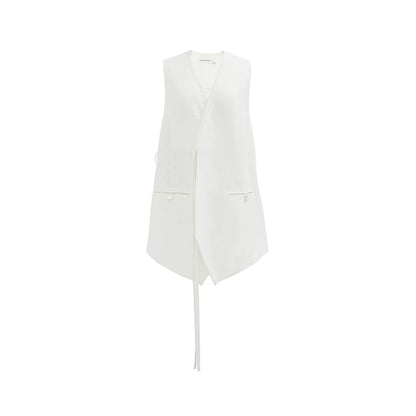 ZHUCHONGYUN summer white V-neck streamer linen vest vest-ZAWA.