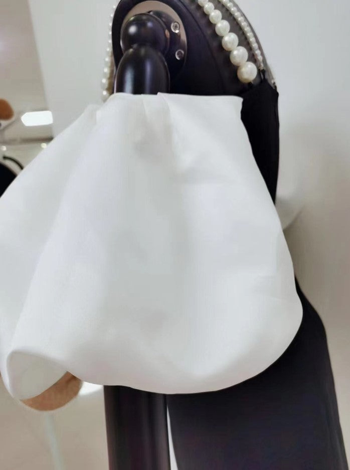 DOLLY Luxury Off Shoulder White Puff Sleeves Black A-Line Dinner Dress-MERCIA