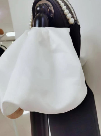 DOLLY Luxury Off Shoulder White Puff Sleeves Black A-Line Dinner Dress-MERCIA