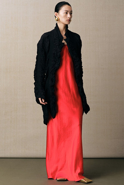 ZHUCHONGYUN light wrinkle buttoned black jacket-ROU.