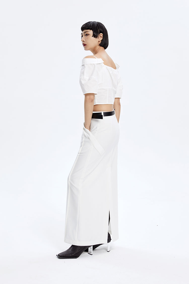 TINY IN stitched off-the-shoulder cut-out ultra-cropped women's shirts- CART