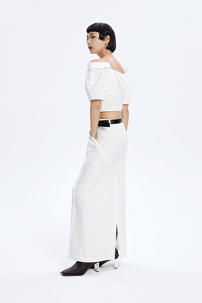 TINY IN stitched off-the-shoulder cut-out ultra-cropped women's shirts- CART