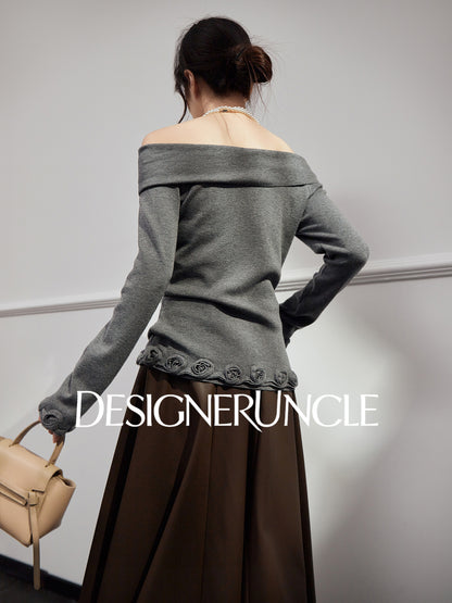 DGU|Gray Knitted Sweater Niche Long-Sleeved Top  - GLORY.