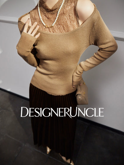 DGU "Twilight Apricot" lace cut-out base commuter versatile slimming top - DEED.